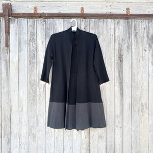 EILEEN FISHER Black Gray Silk Blend Color-block Knit A Line Open Cardigan Sz S